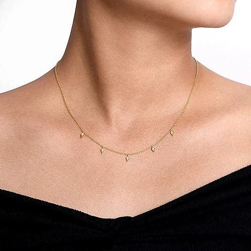 Gabriel & Co. Yellow Gold Diamond Station Kite Droplet Necklace - Skeie's Jewelers