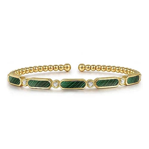 Gabriel & Co. Yellow Gold Diamond and Malachite Bujukan Bangle - Skeie's Jewelers