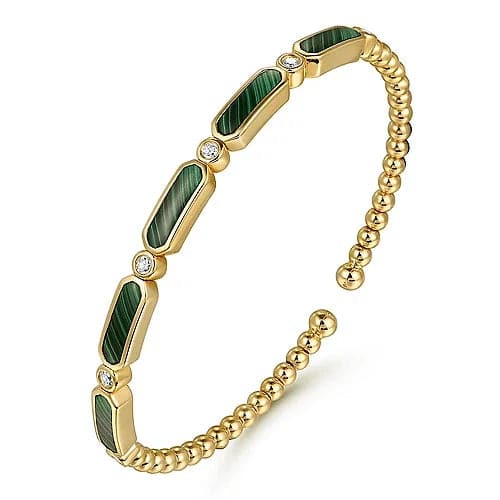 Gabriel & Co. Yellow Gold Diamond and Malachite Bujukan Bangle - Skeie's Jewelers