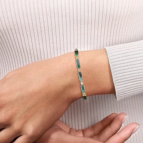 Gabriel & Co. Yellow Gold Diamond and Malachite Bujukan Bangle - Skeie's Jewelers