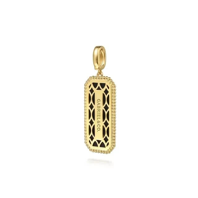 Gold pendant back view on a white background