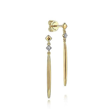 Gabriel & Co. Yellow Gold Diamond and Spike Drop Earrings - Skeie's Jewelers