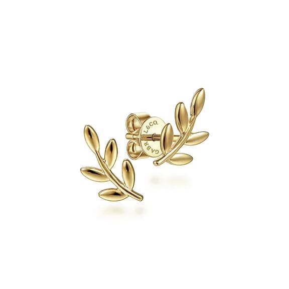 Gabriel & Co. Yellow Gold Laurel Branch Stud Earrings - Skeie's Jewelers