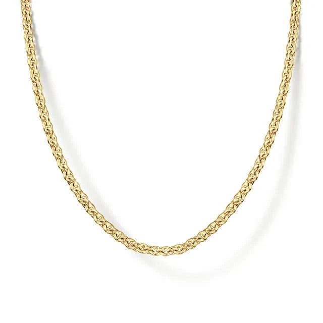 Gold chain necklace on a white background