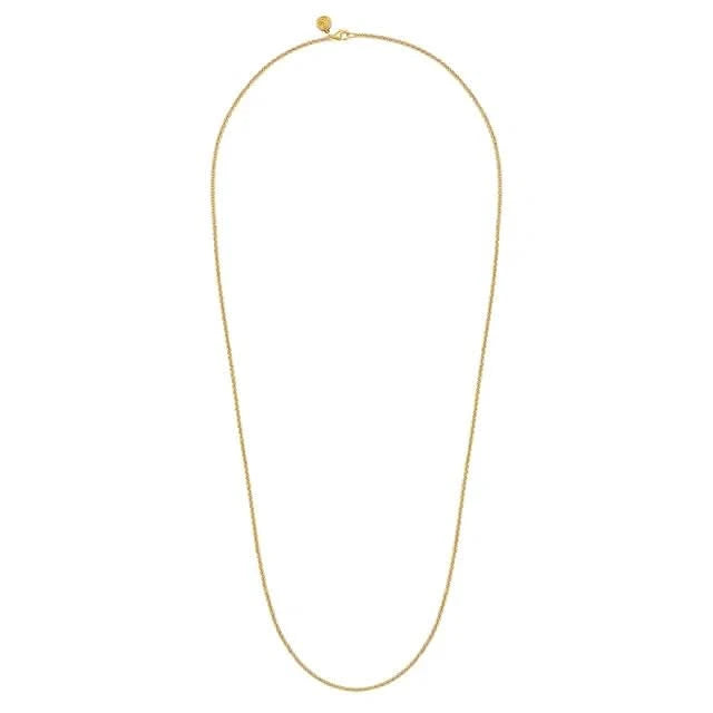 Long Gold necklace on a white background
