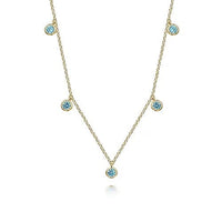 Gabriel & Co. Yellow Gold London Blue Topaz Station Necklace - Skeie's Jewelers