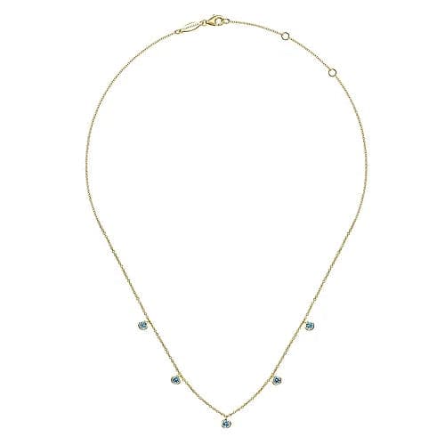 Gabriel &amp; Co. Yellow Gold London Blue Topaz Station Necklace - Skeie's Jewelers