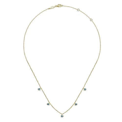 Gabriel & Co. Yellow Gold London Blue Topaz Station Necklace - Skeie's Jewelers