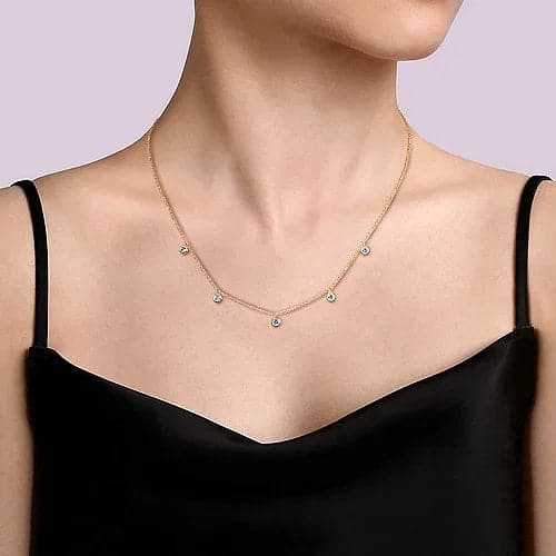 Gabriel &amp; Co. Yellow Gold London Blue Topaz Station Necklace - Skeie's Jewelers