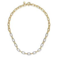 Gabriel & Co. Yellow Gold Oval Link Chain Necklace with Pavé Diamond Link Stations - Skeie's Jewelers