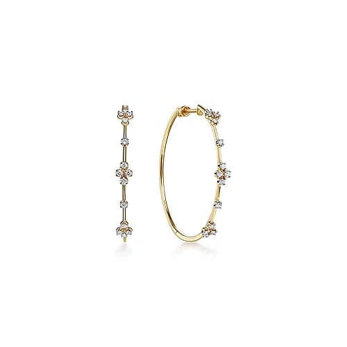 Gabriel & Co. Yellow Gold Prong Set Round Classic Diamond Hoop Earrings - Skeie's Jewelers