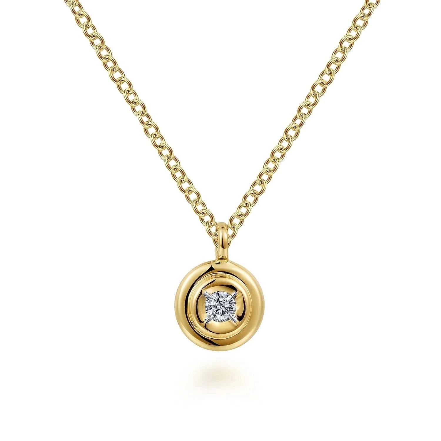 Gabriel & Co. 14K Yellow Gold Round Diamond Pendant Necklace - Skeie's Jewelers