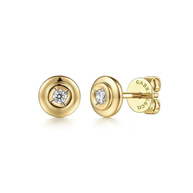 Gold earrings with diamond studs on a white background