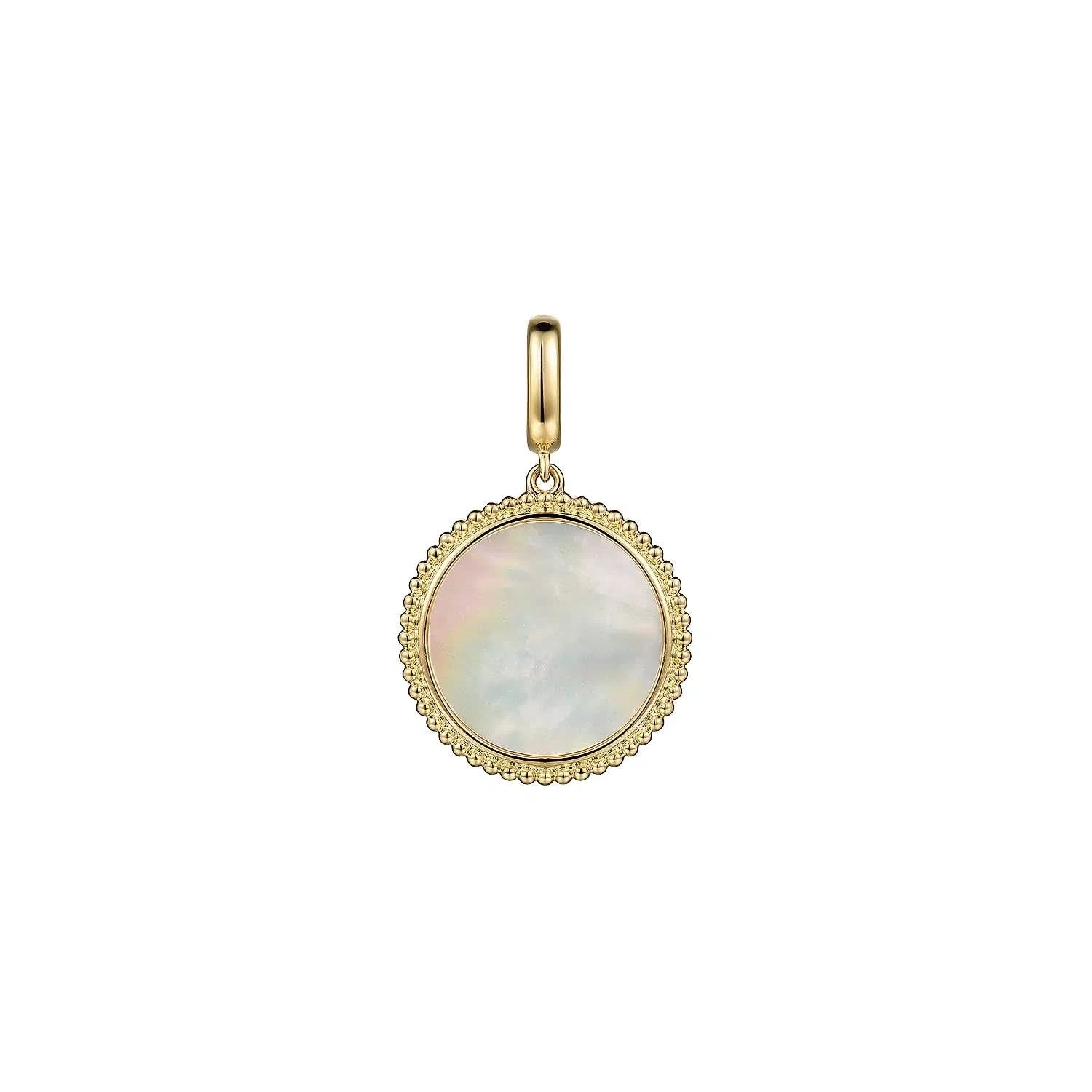 Gabriel & Co. 14k Yellow Gold Round Mother of Pearl Pendant - Skeie's Jewelers