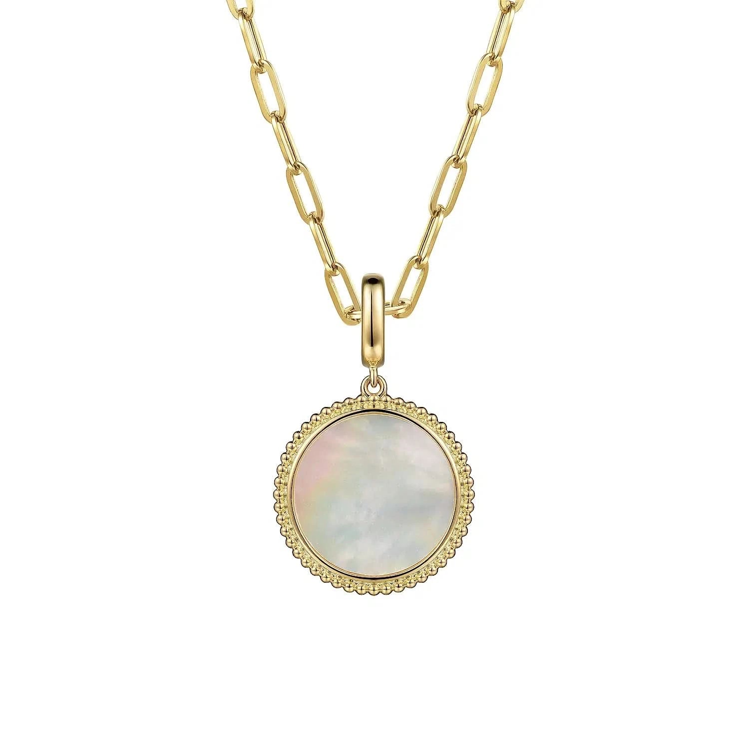 Gabriel & Co. 14k Yellow Gold Round Mother of Pearl Pendant - Skeie's Jewelers
