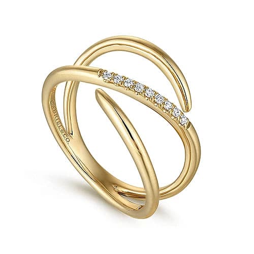 Gabriel & Co. Yellow Gold Split Shank Pave Diamond Wrap Ring - Skeie's Jewelers