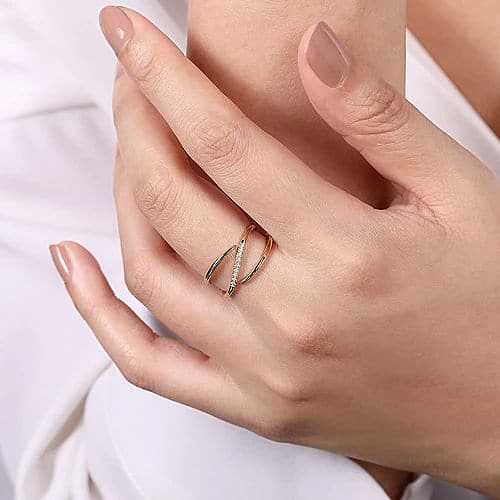 Gabriel & Co. Yellow Gold Split Shank Pave Diamond Wrap Ring - Skeie's Jewelers