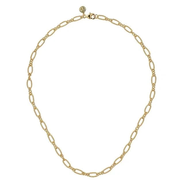Gold chain necklace on a white background