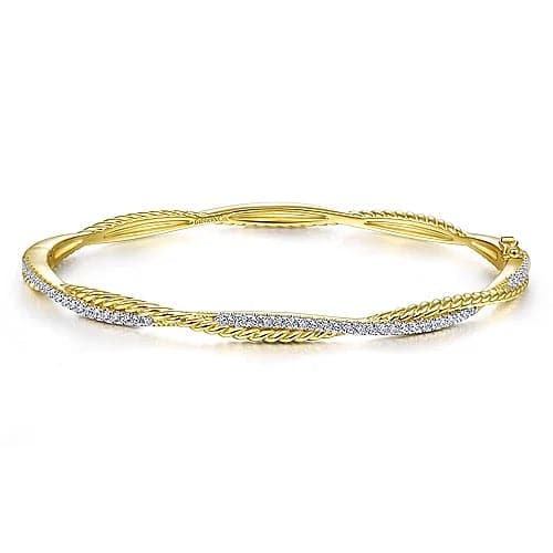 Gabriel & Co. Yellow Gold Twisted Rope and Diamond Bangle - Skeie's Jewelers
