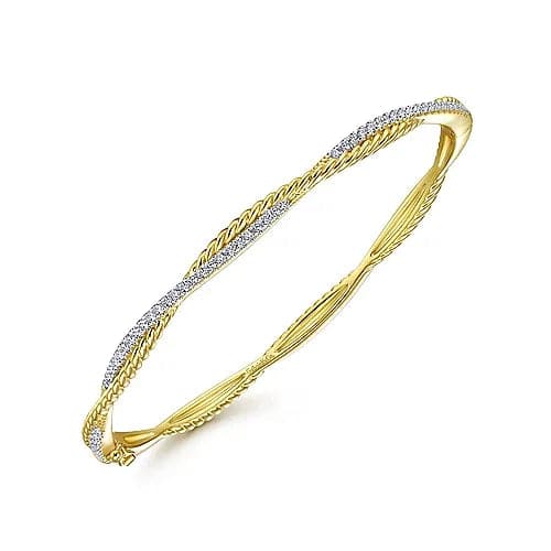 Gabriel & Co. Yellow Gold Twisted Rope and Diamond Bangle - Skeie's Jewelers