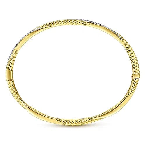 Gabriel & Co. Yellow Gold Twisted Rope and Diamond Bangle - Skeie's Jewelers