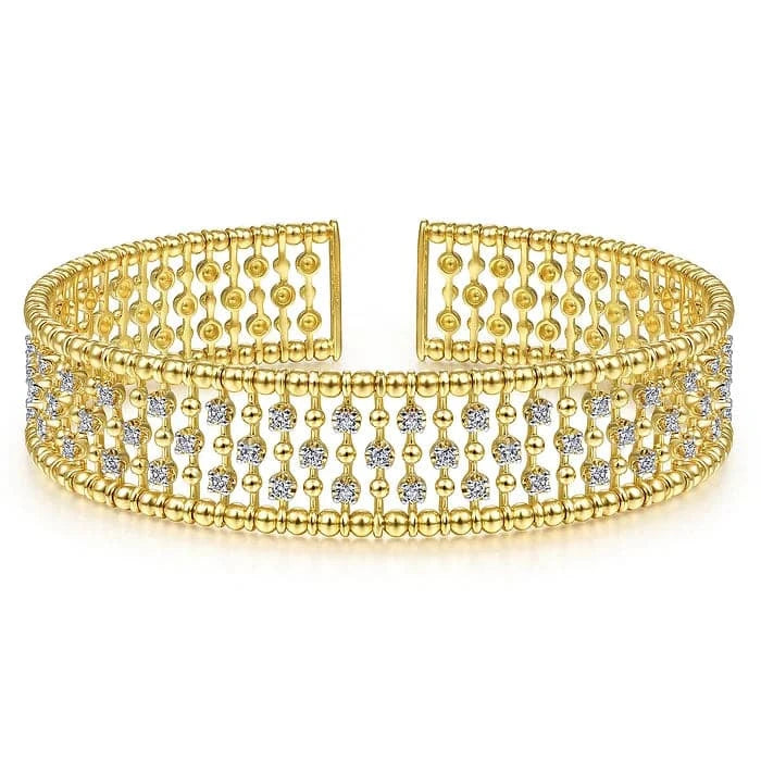 Gabriel & Co. Yellow Gold Wide Diamond Cage Cuff Bracelet - Skeie's Jewelers