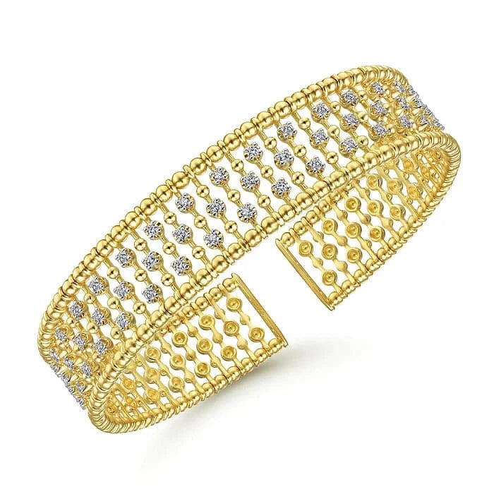 Gabriel & Co. Yellow Gold Wide Diamond Cage Cuff Bracelet - Skeie's Jewelers