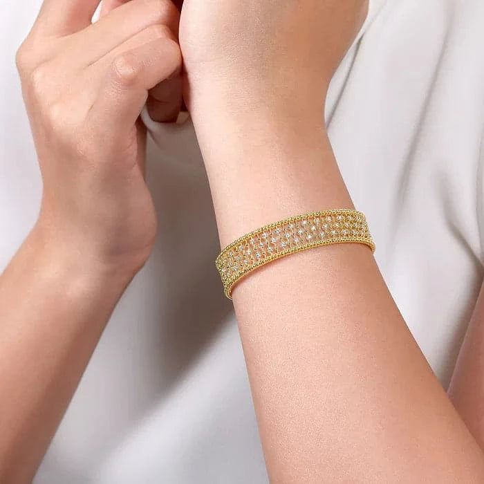 Gabriel & Co. Yellow Gold Wide Diamond Cage Cuff Bracelet