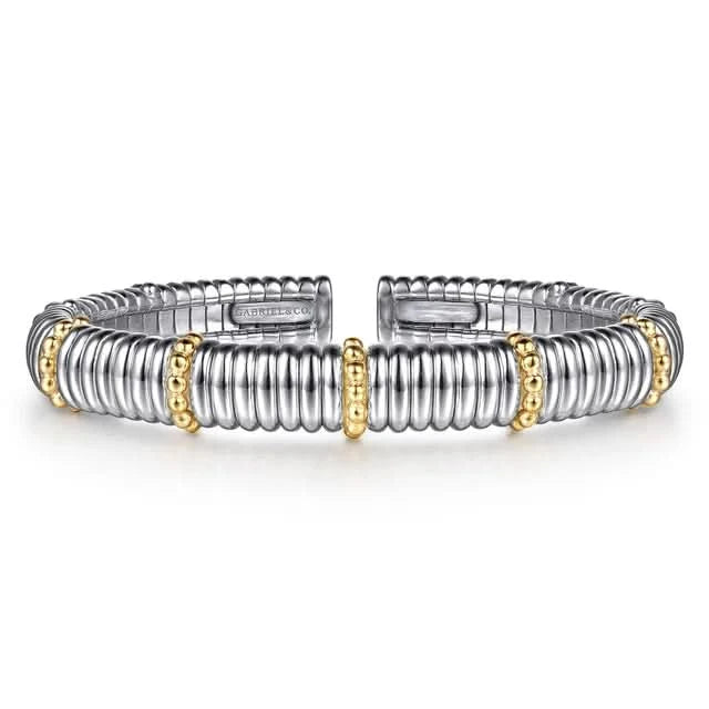 Silver and gold bracelet on a white background
