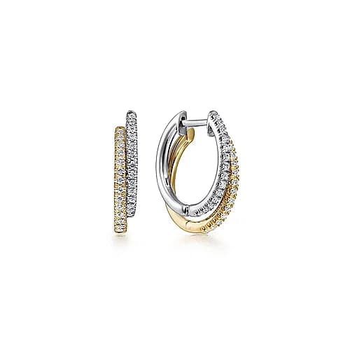 Gabriel & Co. Yellow-White Gold Layered 15mm Diamond Huggie Earrings - Skeie's Jewelers