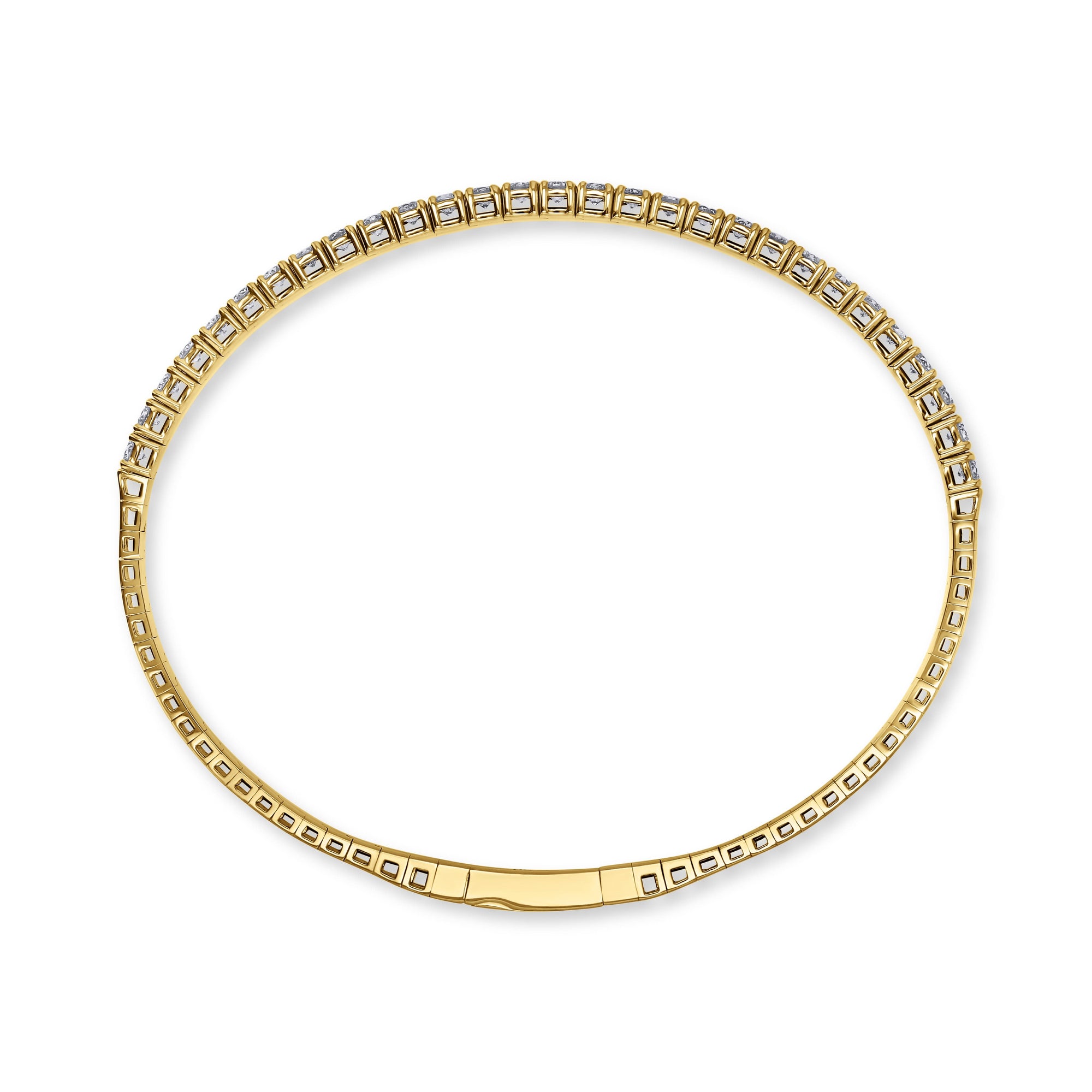 A bold 14k yellow gold rigid oval bangle bracelet from the 1.90 carat variant option, side profile view