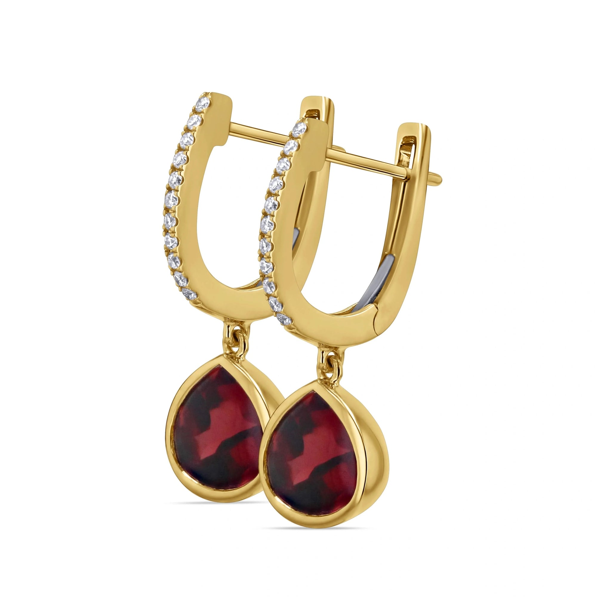 Garnet & Diamond Huggie Earrings - Skeie's Jewelers