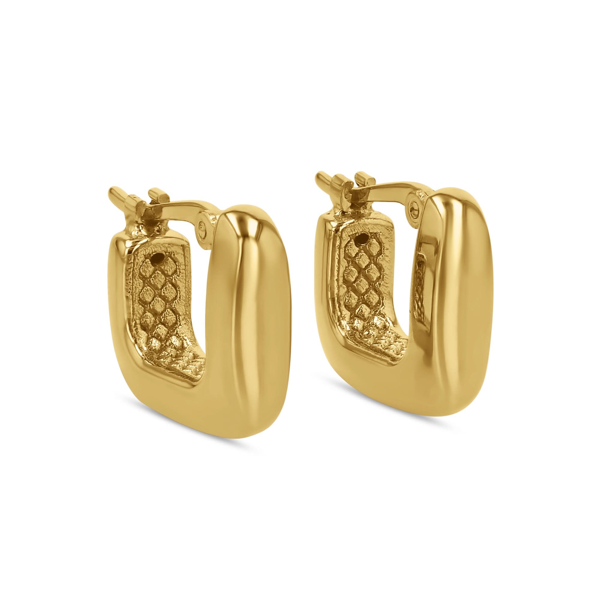 Gold hoop earrings on a white background