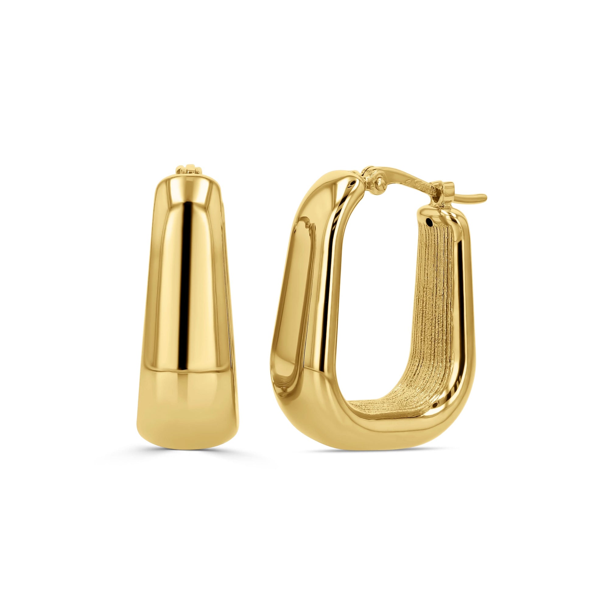 Gold hoop earrings on a white background