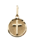 Gold pendant with a cross design on a white background