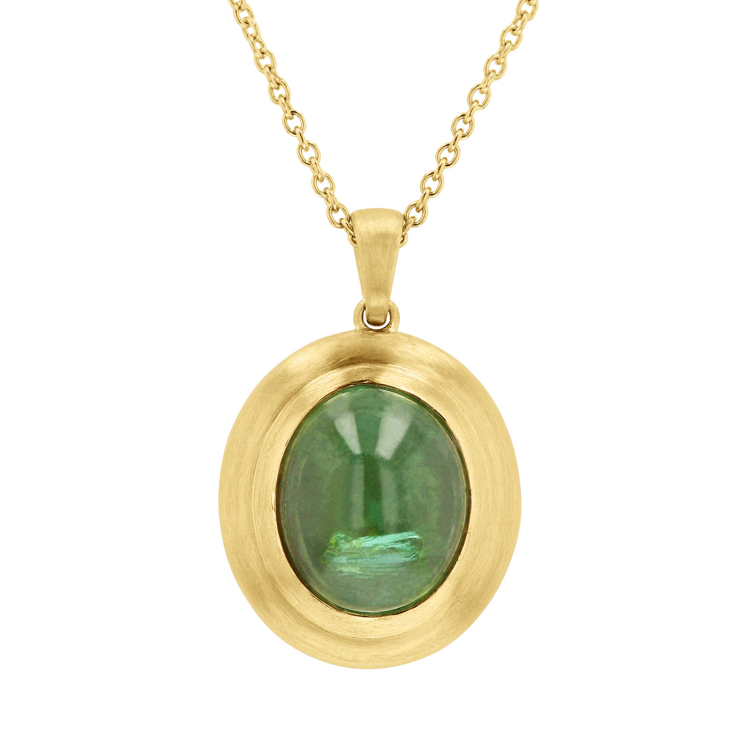 Yellow Gold Tourmaline Cabochon Pendant Necklace