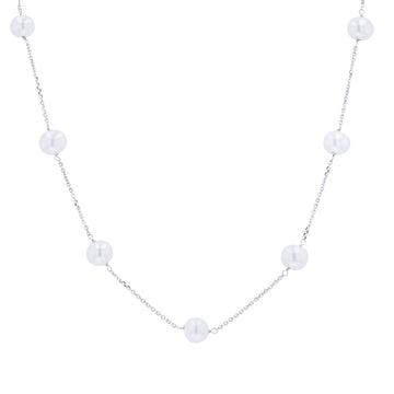 White Gold Pearl Station Necklace