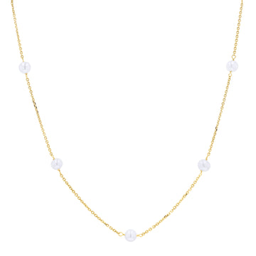 Yellow Gold Pearl Station Necklace