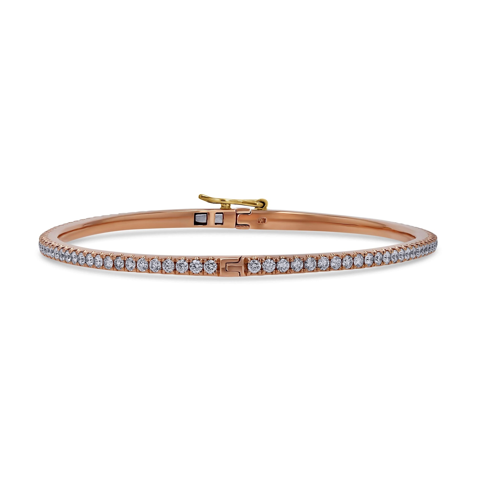Rose gold bracelet with diamonds on a white background