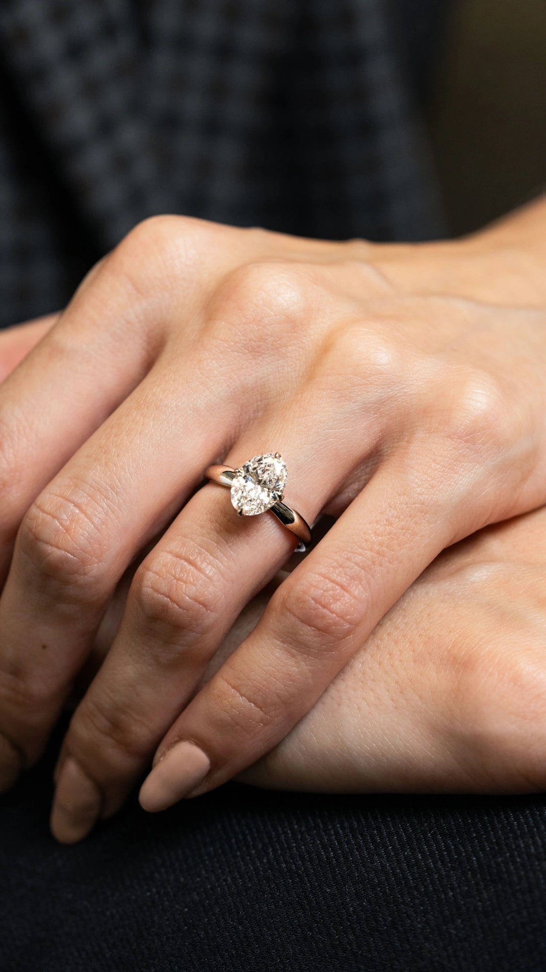 18k Oval Diamond Engagement Ring On Model - Skeie's Jewelers