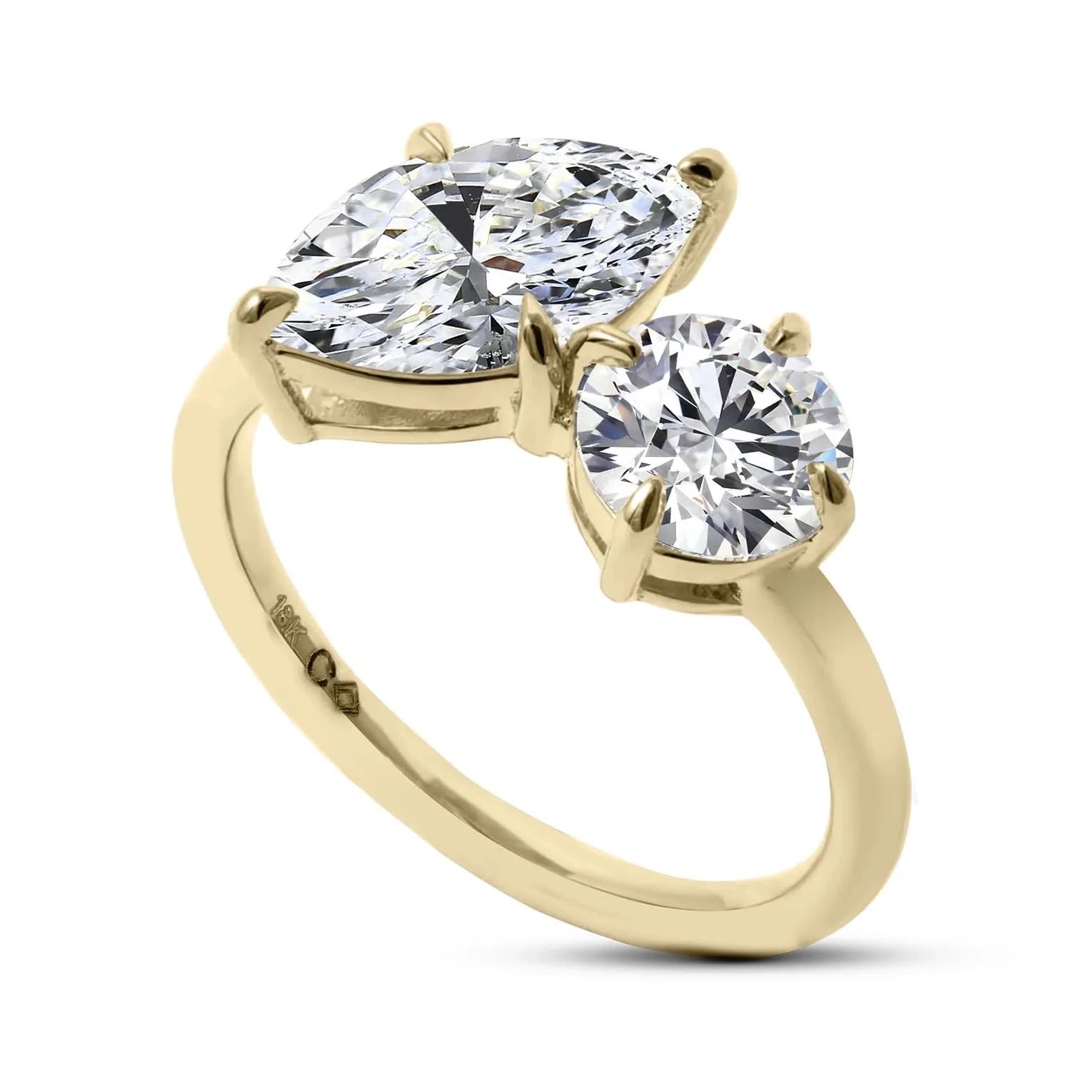 18k Yellow Gold Marquise and Round Diamond Toi Et Moi Ring - Skeie's Jewelers
