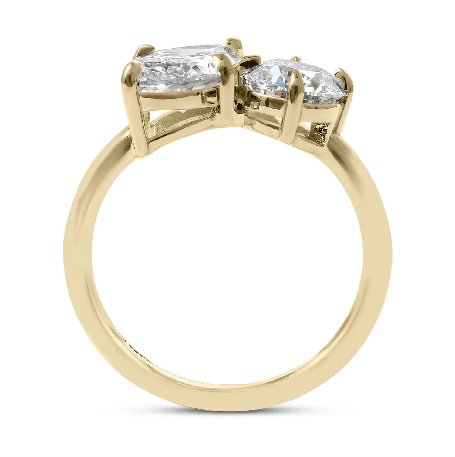 18k Yellow Gold Marquise and Round Diamond Toi Et Moi Ring Upright - Skeie's Jewelers