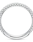 A white goldity ring featuring a continuous row of small clear pavé-set stones around the outer band, shown on a plain white background. side view