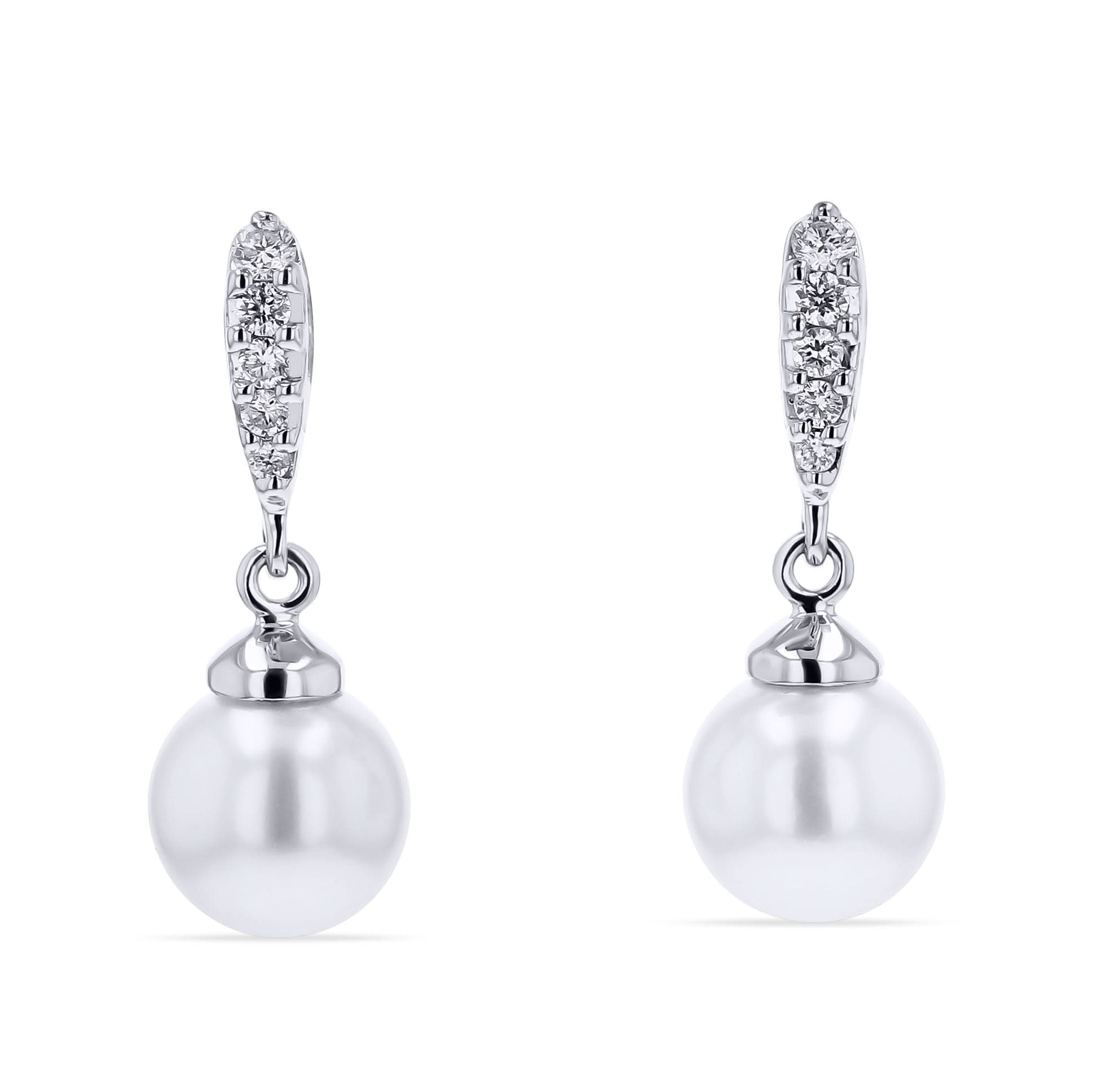 Pave Diamond Pearl Dangle Earrings - Skeie's Jewelers