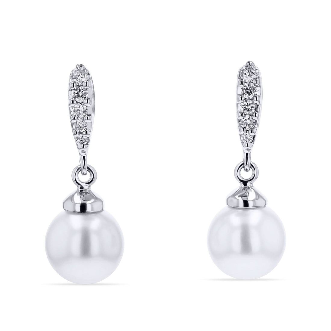 Pave Diamond Pearl Dangle Earrings