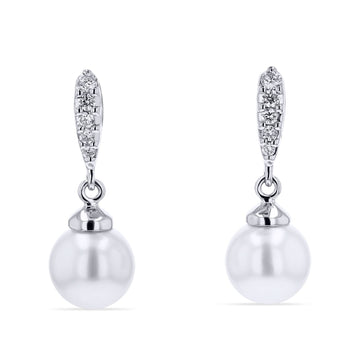 Pave Diamond Pearl Dangle Earrings