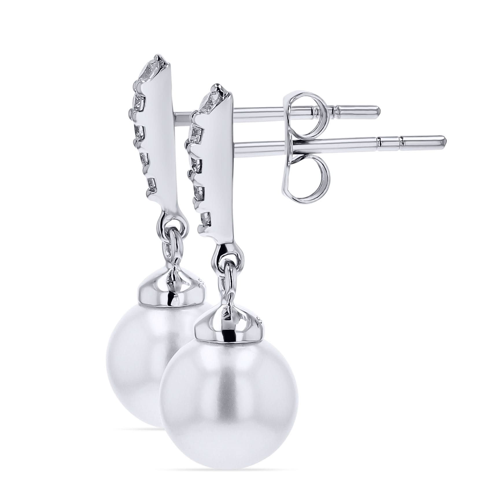 Pave Diamond Pearl Dangle Earrings - Skeie's Jewelers