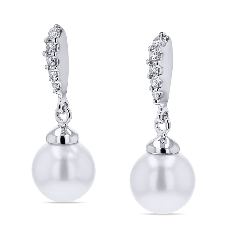 Pave Diamond Pearl Dangle Earrings