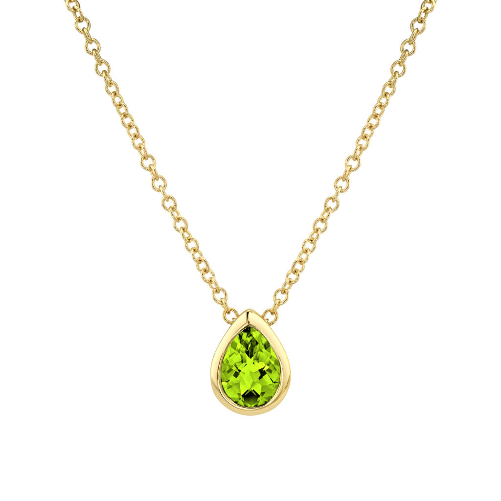 Pear-Cut Peridot Bezel Pendant - Skeie's Jewelers