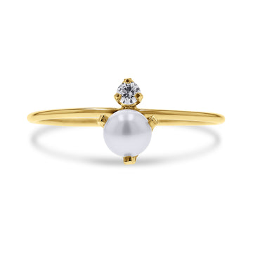 Yellow Gold Freshwater Pearl & Diamond Stacked Ring by Zoe Chicco